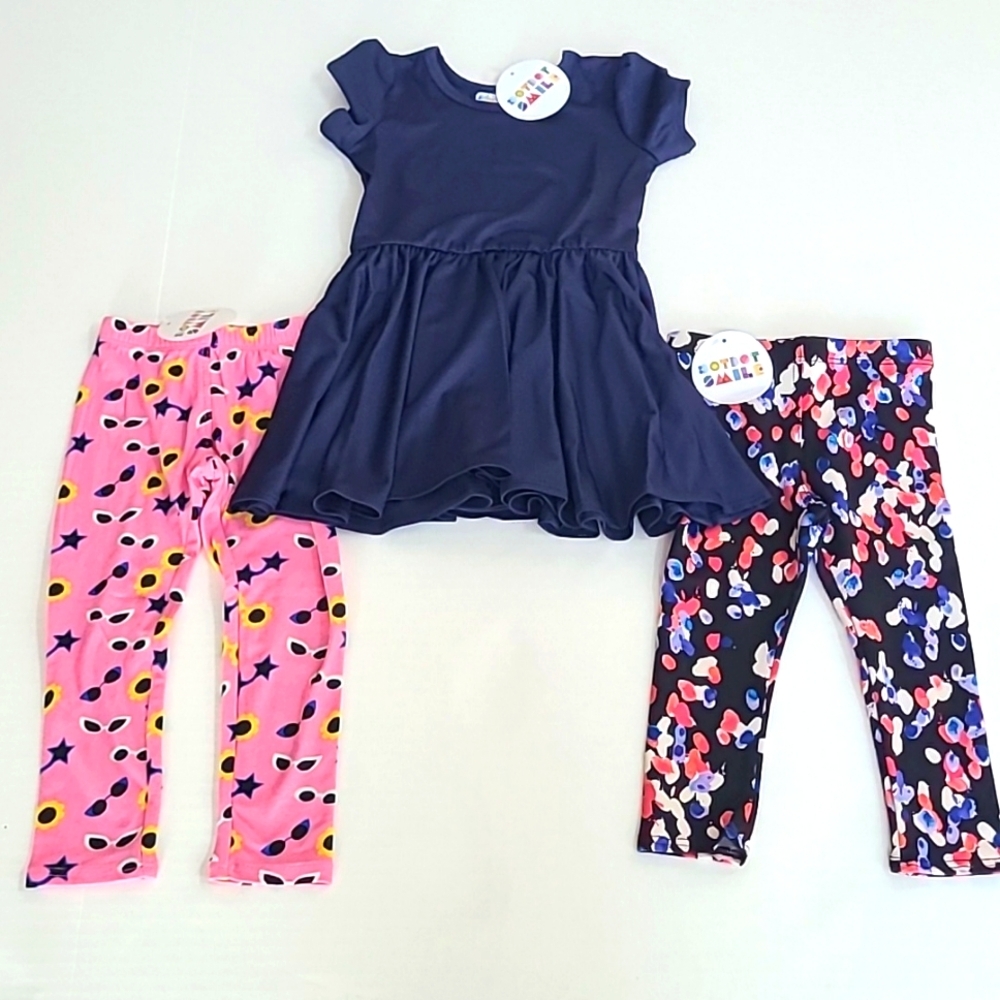 NWT Dot Dot Smile Navy Blue Cap Dress and 2 Coordinating Leggings